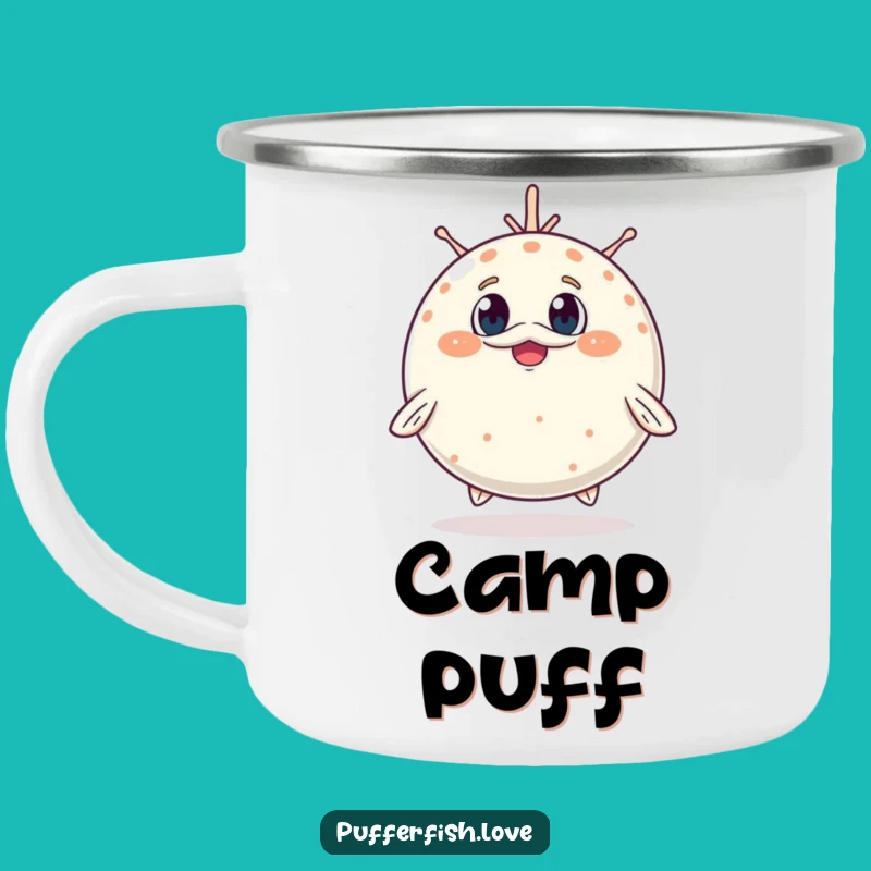 Funny Inflating Pufferfish Enamel Camping Mug: Adventure with Surprise, A Funny Gift