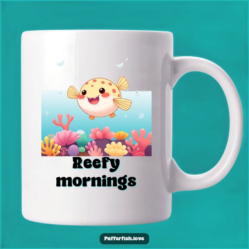 Funny Bouncing Pufferfish Mug: Coral Reef Fun, A Playful Funny Gift