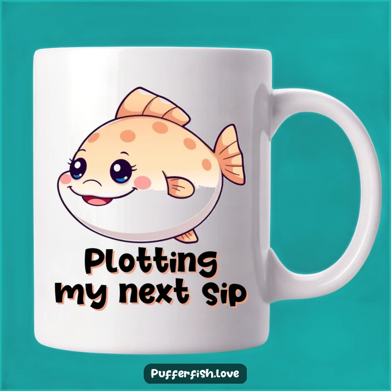Funny Mischievous Pufferfish Mug: A Grinning Fish for Playful Mornings