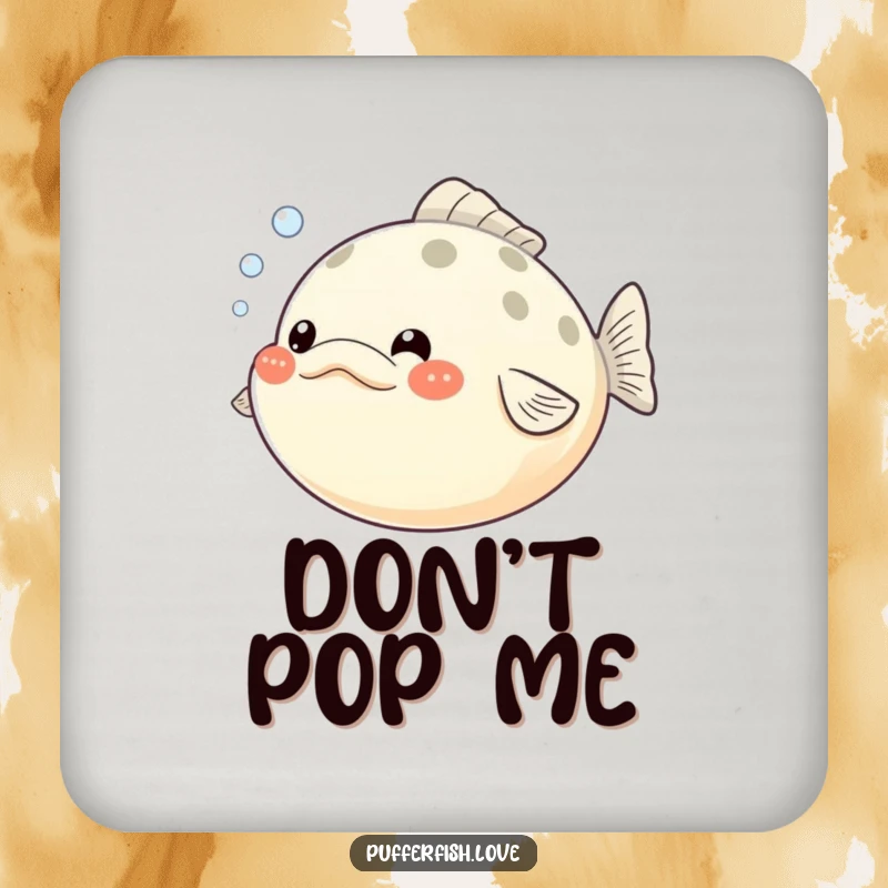 Funny Pufferfish Coasters: A set of coasters showcasing a pufferfish with puffed cheeks and bubbles, protecting furniture with a humorous touch.