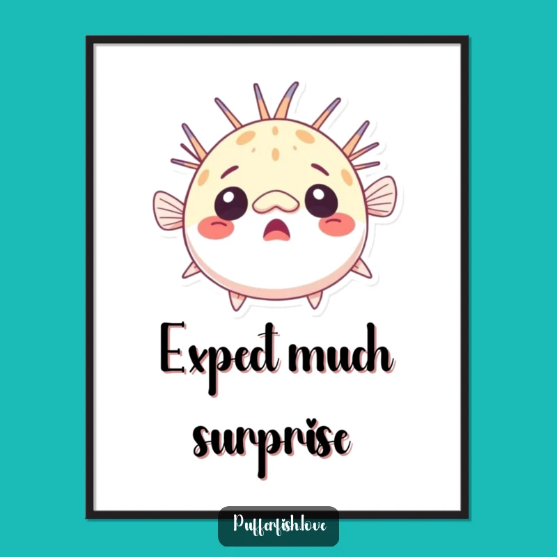Funny Surprised Pufferfish Poster: Decorate Your Walls with This Comically Astonished Fish Art