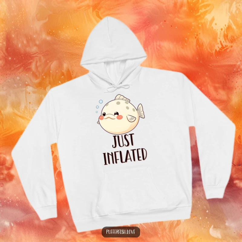 Funny Pufferfish Hoodie: A cheerful pufferfish with its cheeks blown out and tiny bubbles floating, a perfect cute and funny gift.